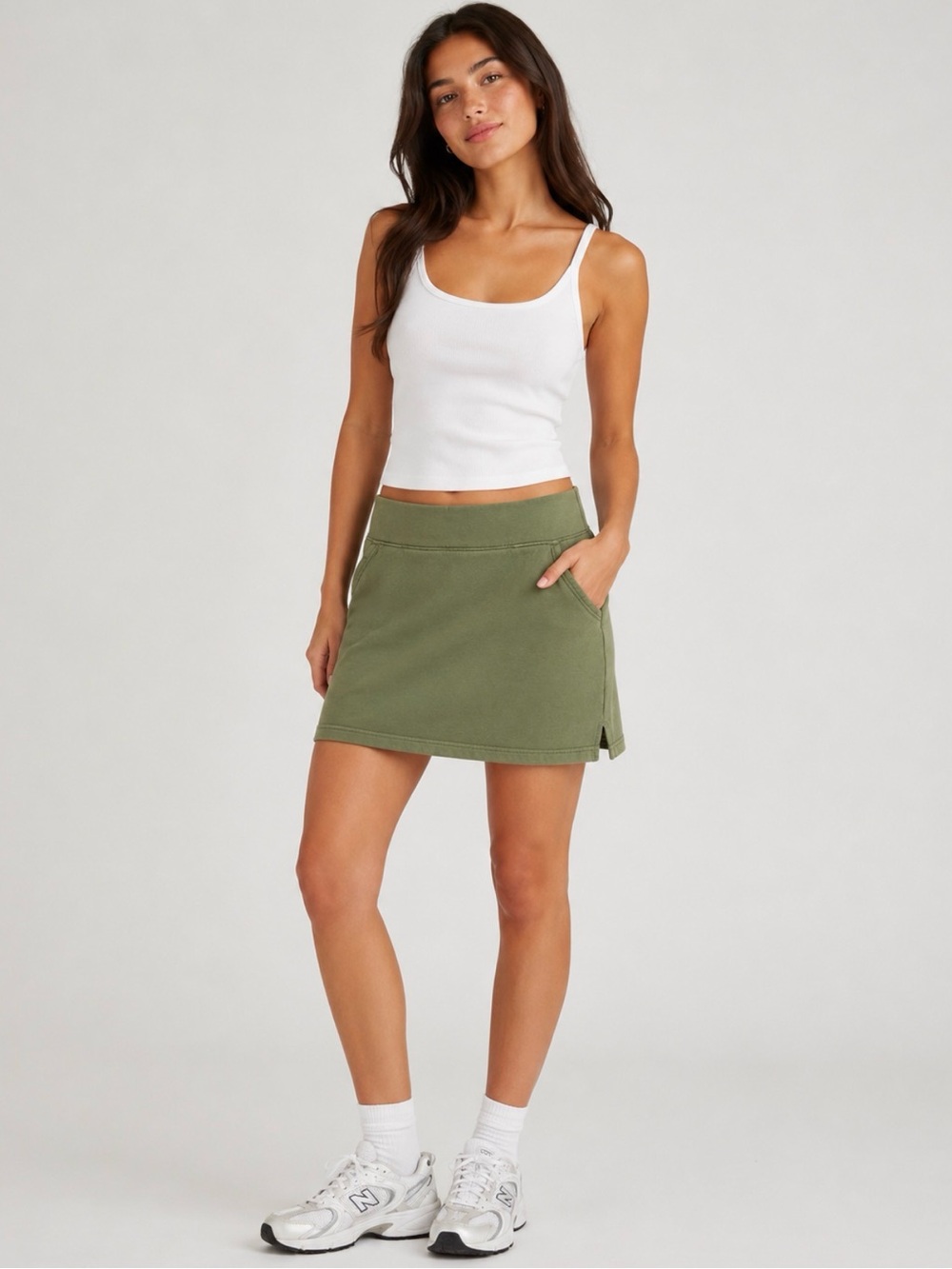 Pact Olive Green Casual Mini Skirt
